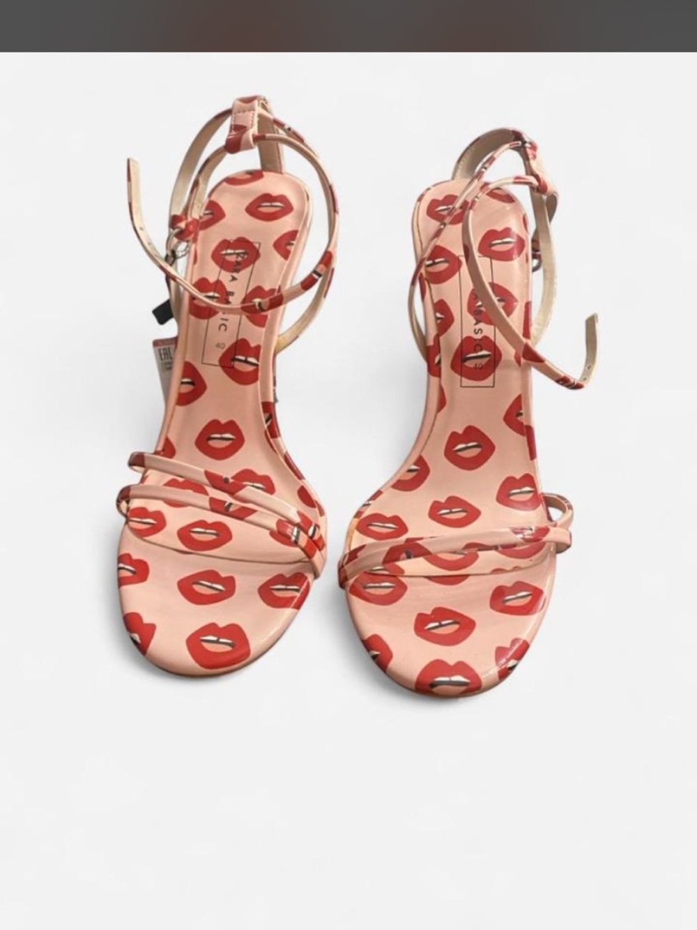 Zara Pink Strappy Heels with Red Lip Print
